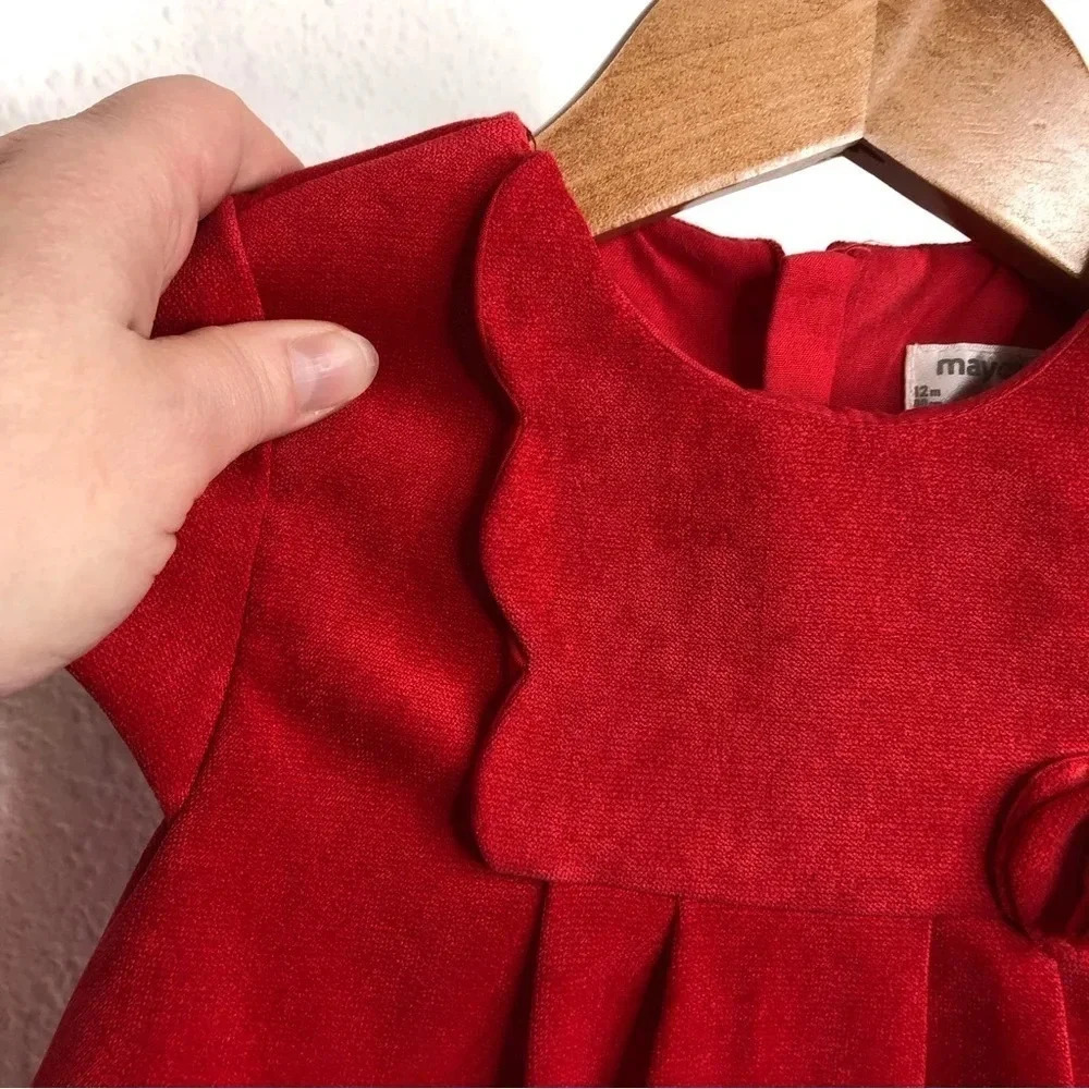 NWT Mayoral holiday dress red sueded cap sleeve size 12 months - Picture 4 of 11